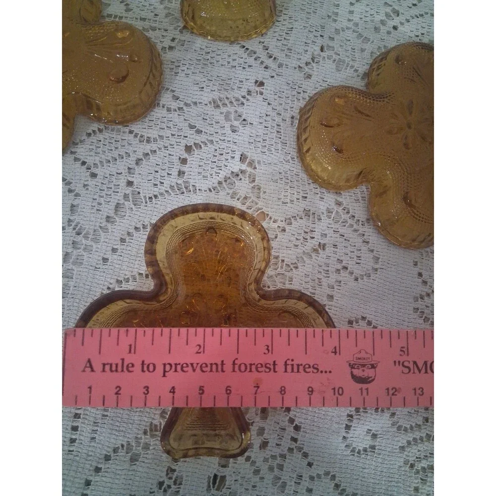 Set of 4 Vintage Indiana Glass Tiara Amber Clover Nut Candy Trinket Dishes